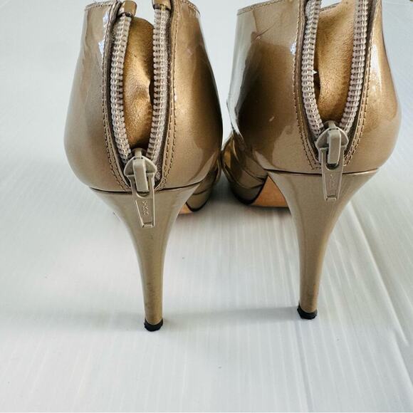 Stuart Weitzman patent leather tan cross cross strappy high heels size 7.5 - Picture 5 of 9